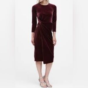 Banana Republic Burgundy Velvet Twisted Midi Dress Women’s Sz 2 Tall‎ Party Fall
